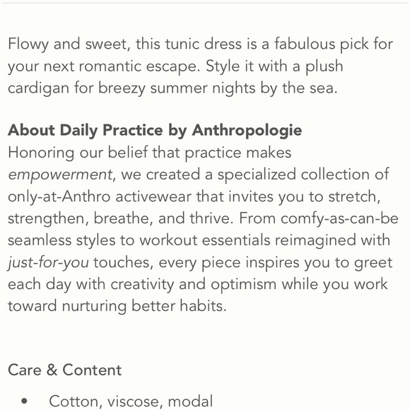 NWOT ANTHROPOLOGIE DAILY PRACTICE MOLLIE TUNIC DRESS - Picture 9 of 10